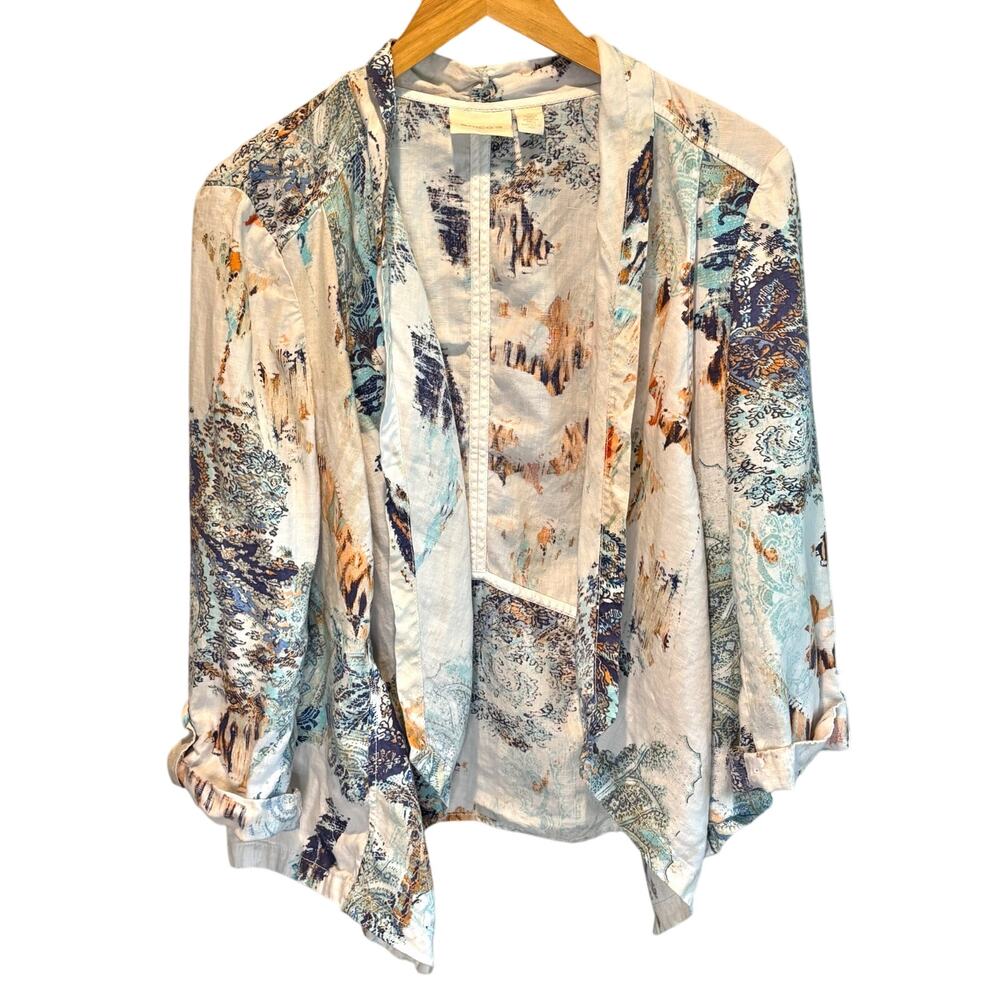 Chico's Paisley Printed Linen Open Front Jacket - size 2 (Large)